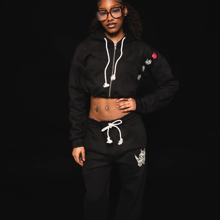 Don't Hide Your Feelings - Women's Cropped Tracksuit (Black) (Pre Order)